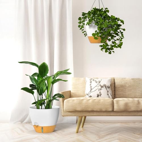 ZMTECH 12 Inch Large Self Watering Hanging Planters for Indoor Outdoor Plants - Water Level Indicator & Removable 60 Oz Reservoir, 1 Pack Plastic Hanging Basket for Window Porch Garden Balcony, White - Image 7