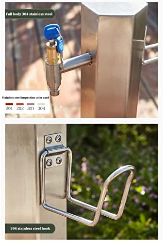 Outdoor Stainless Steel Square Water Column, Hose Stand with Faucet, Free Standing Column for Home Insulation and Antifreeze, Used Irrigation Watering Long double tap - Image 2