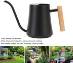 1L Watering Can Indoor Plants, Stainless Steel Watering Can Plant Waterer with Long Spout and Wood Handle for House Bonsai Garden Flower Decorative (Matte Black) - Image 3