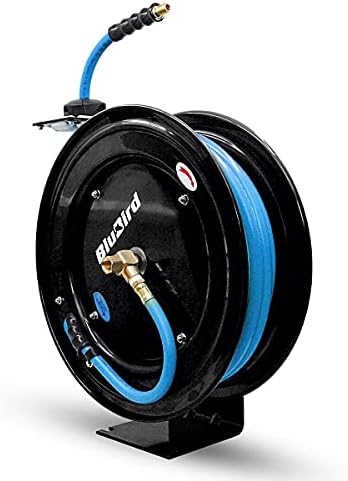 BLUBIRD BBR3825 20ga. Retractable Hose Reel with 3/8" x 25' Air Hose, 12 Point Ratcheting Gear, Next-Gen Rubber, Lightest, Strongest, Most Flexible, 300 PSI, -50F to 190F Degrees, Polyester Braided - Image 3