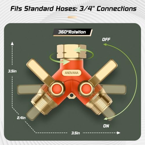 Hose Splitter 2 Way Heavy Duty, Garden Hose Splitter- Full Metal Body Y Type with Dual Shut Off Valves, 3/4" Standard Threads, Leak-Proof Dual Outlet Splitter for Sprinklers and Irrigation Systems - Image 2