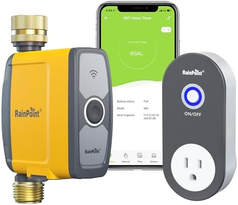 RAINPOINT WiFi Water Timer, Smart Hose Timer for Garden Hose, WiFi Irrigation Controller, Smart Sprinkler System Valve, APP & Voice Control, Weather-Based Automatic Rain Delay, Brass Inlet & Outlet by RainPoint