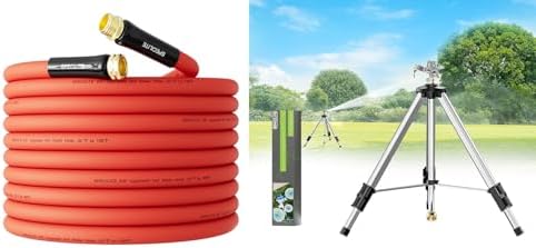 SPECILITE Hot/Cold 75ft Water Hose & 50 in 360° Rotating Impact Sprinkler on Tripod Base, Heavy Duty Irrigation for Large Area, Yard, Lawn, Waters up to 90ft, Covering up to 6360sqft by SPECILITE