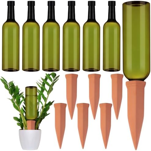 SiliFine 6 Sets Terracotta Watering Spikes,Emerald Green and Terracotta by SiliFine
