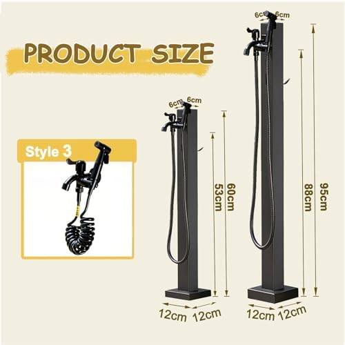Freestanding Garden Hose Holder Faucet Post Stainless-Steel Water Tap, 60/80/95cm Tall Vertical Hydrant Dispenser - Bottom Or Side Inlet/Black Matte(Style 3,Height: 80cm/31.5in) - Image 2