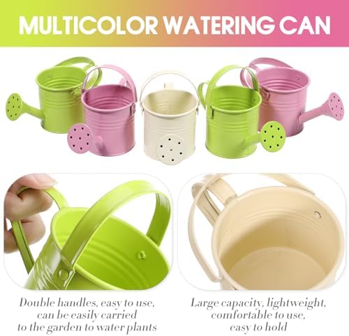YARNOW 5 Pack Kids Watering Can Set, Small Metal Watering Cans for Kids with Dual Handles and Sprinkler Spout for Gardening Plants Flowers, Assorted Colors - Image 5