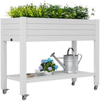Elevate 33.7" Tall Raised Garden Bed with Wheels, Divisible Resin Planter Box with Drainage Gauge & Storage Shelf, Herb Planter for Garden Patio Backyard, Ashen (33.7" h) by WTFGO