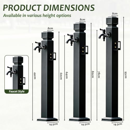 Outdoor Stainless Steel Water Column Spigot, Freestanding Garden Hose Holder with Brass Faucet, Matte Black Decorative Fountain Water Post for Irrigation Washing(B,Height: 80cm/31.5in) - Image 2