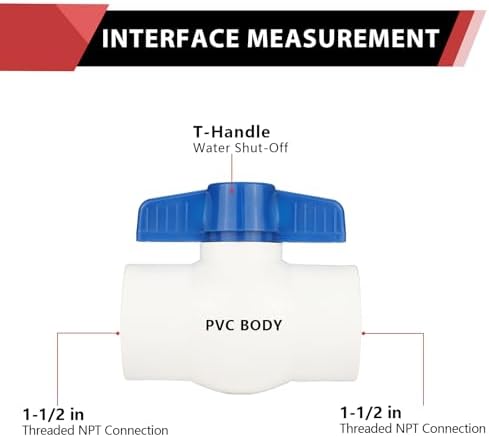 2piece EFIELD 1-1/2" PVC Ball Valve (FPT Threaded) Schedule 40,Blue Lever - Image 2