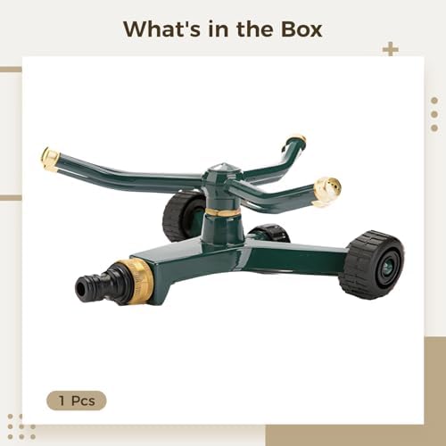 3-Arm Metal Sprinkler with Wheel Base, 360 Degrees Rotary Sprinkler for Yard, Copper Nozzle, Covers Up to 845 sq ft, Quick Connect Garden Irrigation System for Lawn, Garden, Outdoor Areas - Image 3