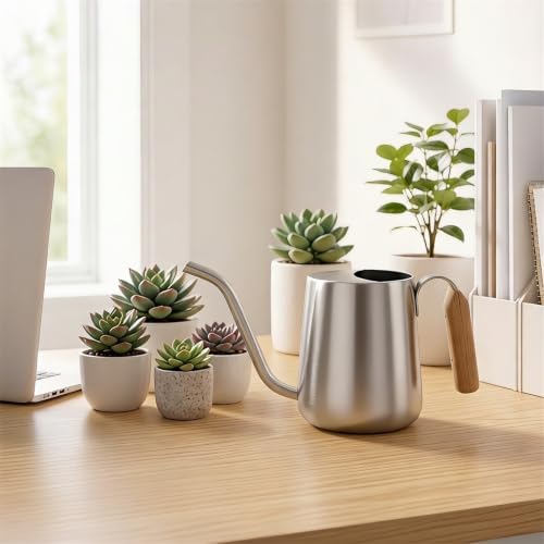 Indoor Plant Watering Can, Stainless Steel Long Spout Watering Can for Potted, Balcony Pots and Home Care Stainless Steel Indoor Plant Long Spout Metal Waterer Balcony Planter Pour Control Care - Image 5
