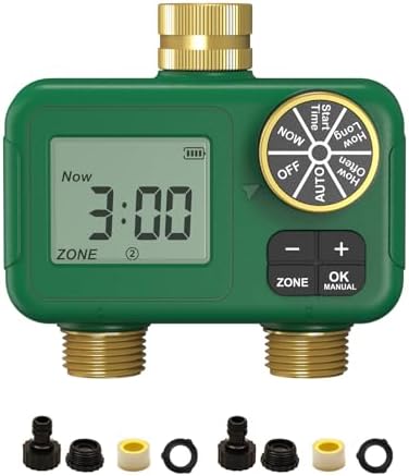 MOES 2 Zone Water Timer, Brass Fittings, Rain Delay, No Wi-Fi Required by MOES