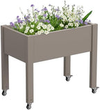 Elevated 26.3" Tall Raised Garden Bed with Wheels - Outdoor Mobile Resin Planter Box with Drainage Holes for Vegetables Flower Herbs, Weather Resistant, Medium Gray (26.3" h) by WTFGO