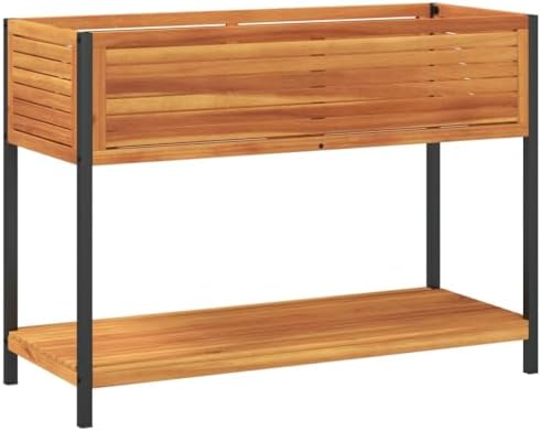 Raised Garden Bed with Shelf, 43.3-Inch Outdoor Wooden Planter Box, Elevated Rectangular Flower Herb Vegetable Container for Patio Balcony - Image 6