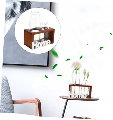 Brown Glass Flower Vase with Wooden Bracket for Home Office - Image 4