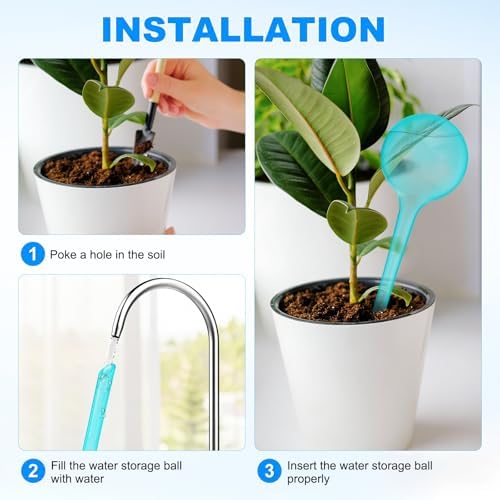 M METERXITY 3-Pack Plant Watering Globes, 10.5 Inch Plastic Spherical Self Watering Planter Insert for Indoor/Outdoor Pots, Self Water Devices Decorative Garden Stake [Lake Blue] - Image 4