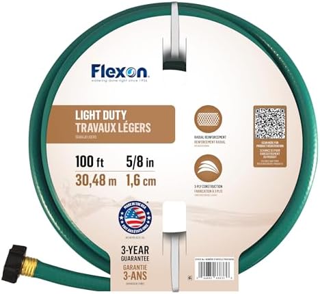 Flexon FR58100 5/8-Inch x 100-Foot 3-Ply Light Duty Garden Hose,Green by Flexon
