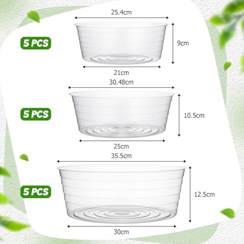 Hoolerry 15 Pcs Plastic Plant Saucer Clear Deep Tray, 10, 12, 14 Inch - Image 2