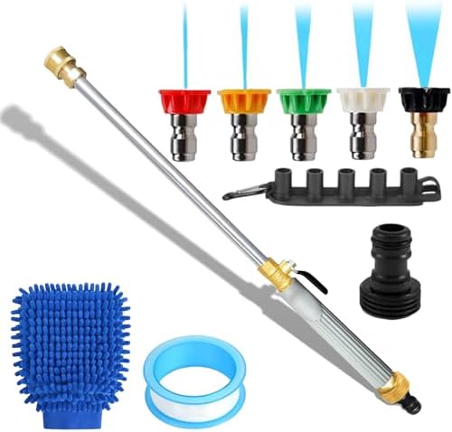 High Pressure Hose Nozzle for Garden Hose, Turn Any Hose Into Power Washer, 5 Spray Tips & Car Wash Towel, Heavy Duty Brass Jet Nozzle for Car Washing, Patio Driveway Outdoor Cleaning (New-Gray) by LSMARZJZ