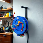 Welding Hose Reel Retractable 1/4" x 100" /50"Twin Oxygen Acetylene Rubber Hoses STD Duty Max 200PSI Heavy Duty Industrial Single Arm Construction (Blue, 50Foot) - Image 2