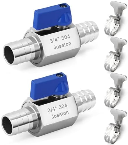 2-Pack 3/4" Hose ID Barb Mini Ball Valve with Clamps Kit by Josaton