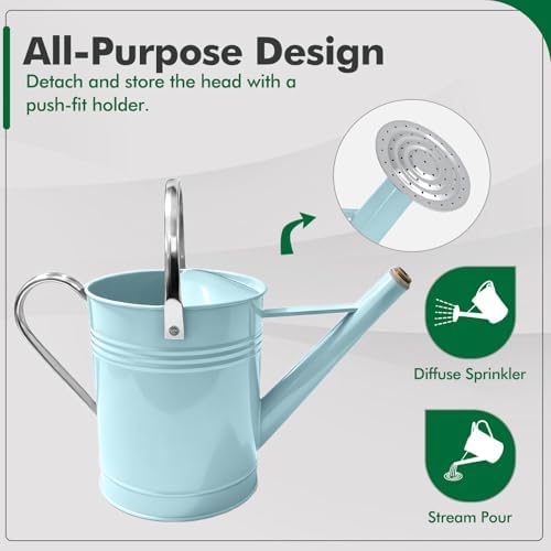 Galvanized Iron Watering Can for Indoor Plants, DIY Watering Cans for House Plant Garden Flower, Long Spout Water Can for Outdoor Watering Plants 6.44L 1.7 Gallon (Blue) - Image 4