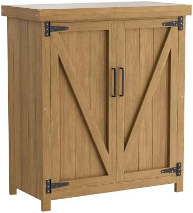 Weatherproof Outdoor Storage Cabinet, HIPS Waterproof Cabinet, Teak by Unknown
