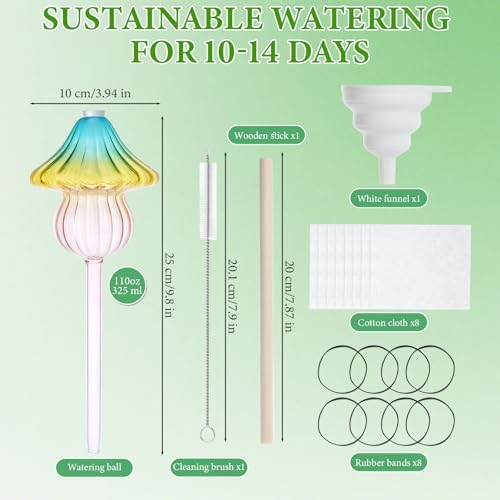 4 Pack Self Watering Globes for Plants, Automatic Plant Watering Bulbs with Mushroom Design, 11 oz Large Gradient Color Glass Plant Waterer Stakes for Indoor and Outdoor Plants, Vacation and Travel - Image 2