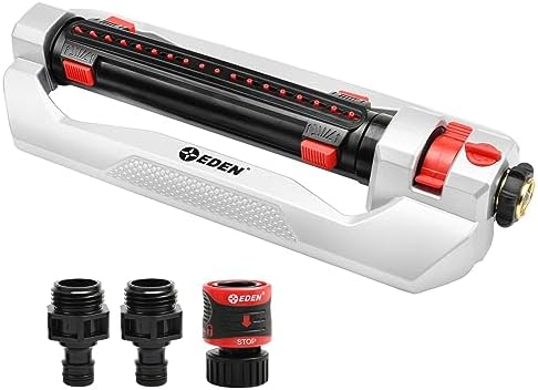 Eden 94095 Heavy Duty Turbo Oscillating Sprinkler, Covers Up to 4,000 sq. ft., 18 Precision Nozzles, Weighted Aluminum Base, Adjustable Range, Flow Control, Width Adjustment Tabs, Quick Connect Bundle by EDEN