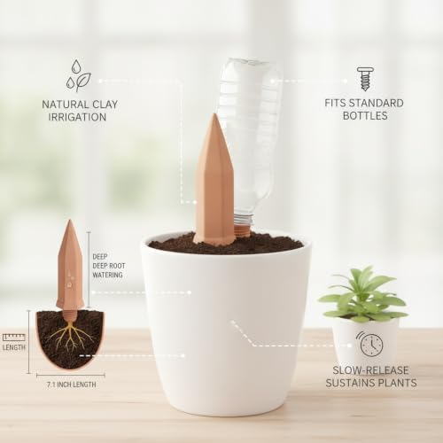 Terracotta Self Watering Spike for Plants, Natural Clay Irrigation Stake Fits Standard Bottles, 7.1 Inch Garden Dripper for Indoor Potted Plant Care (1 Pack) - Image 4