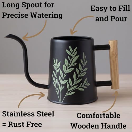 Metal Small Indoor Watering Can with Long Spout & Real Wood Handle, 35oz - Image 2