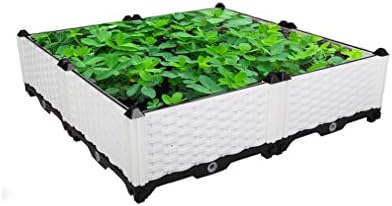Hershii DIY Square Garden Raised Bed Plant Growing Container Kits Plastic Vegetables Herbs Flowers Large Planter Box for Balcony, Patio, Backyard, Meadow - White - 30.7 X 30.7 X 8.66 Inches by FineLivingStartingwithaHome