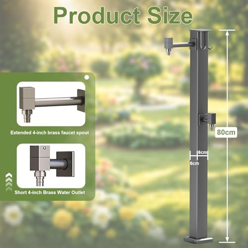 Outdoor Vertical Garden Water Column, Freestanding Hose Stand with Faucet, 304 Stainless Steel Floor Mounted Water Tap Yard Hydrant for Patio Lawn Irrigation, Grey - Image 2