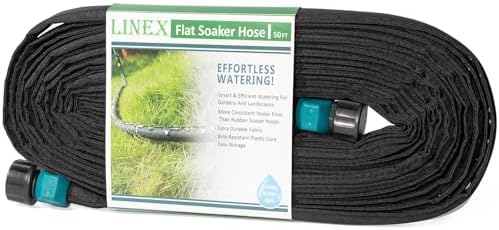 LINEX Flat Soaker Hose 100 ft for Garden Beds, 1/2'' x 50 ft 2 Pack Drip Irrigation Hoses Save Water 80% Heavy Duty for Vegetable by LINEX