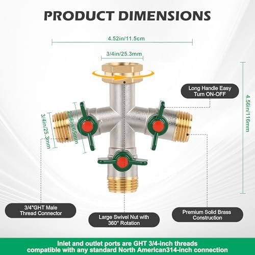 Love is War Brass 3 Way Garden Hose Splitter with Individual Shut Off Valves, Heavy Duty 3/4 Inch Outdoor Water Hose Connector Splitter for Garden Faucet Spigot - Image 5
