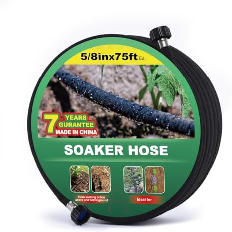 Taisia 5/8" Soaker Hose 75 ft Round Rubber Garden Soaker Hoses, Heavy Duty Drip Hose for Watering Irrigation, Water Seeper Soaker Hoses for Garden, Lawn and Plants by Taisia