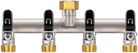 4-Way Garden Hose Splitter, Heavy-Duty Brass, 3/4" GHT, Black by Yayamz