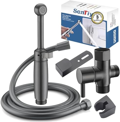 SonTiy Handheld Bidet Sprayer for Toilet, Cloth Diaper Sprayer Set Hand Held Bidet Jet Spray for Toilet with Backflow Preventer, Adjustable Water Pressure Control, Brass, Black Stainless by SonTiy