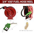 3/4" x 50' Retractable Fuel Hose Reel with Automatic Shut-Off Nozzle – Spring-Driven Diesel Hose Reel, 300 PSI, Industrial Heavy-Duty Steel Construction,Diesel Reel for Aircraft, Ships - Image 6