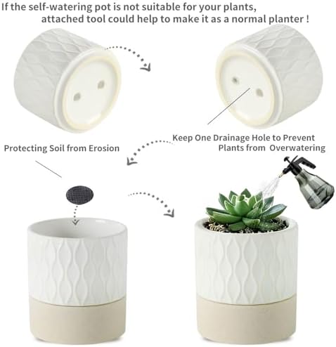 Nihow Ceramic Self Watering Plant Pot for Indoor Plants, 6 Inch,Cream White - Image 3