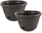 Suncast 2 Pack Decorative Wicker Garden Hose Holder Pot with 4 Drain Holes for 100 Foot Hoses, Java by Suncast