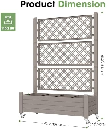 Fancyango Raised Garden Bed with Wheels 61.2" Hx2 - Gray - Image 2