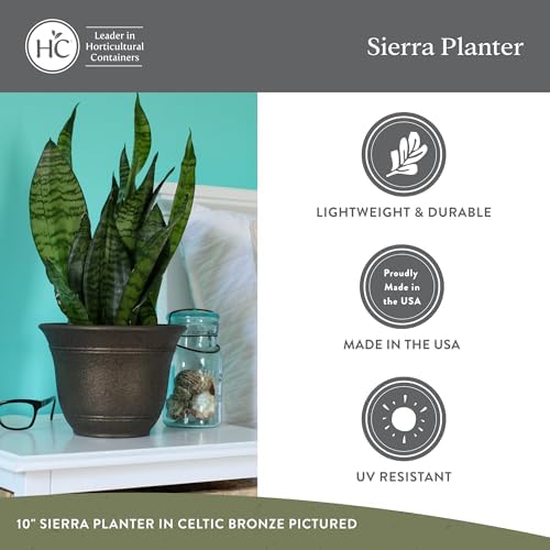 The HC Companies Sierra Round Self-Watering Pot - Lightweight Plastic Planter for Herbs & More - Durable Plant Pots for Indoor Plants & Outdoor Plants (13” Celtic Bronze, Pack of 1) - Image 4