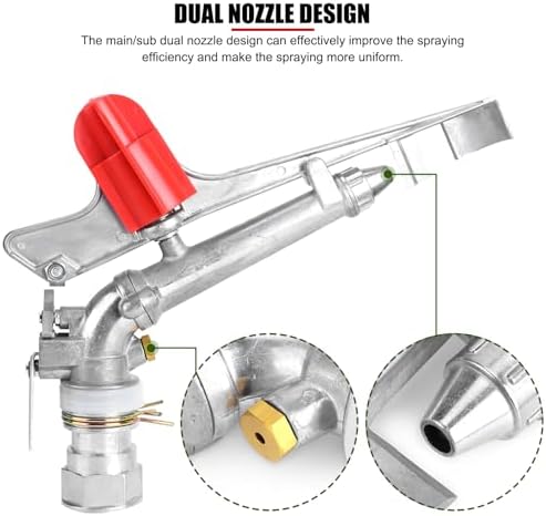 1.5in DN40 High Pressure Impact Rain Gun Sprinkler, with Dual Nozzle, Adjustable 360 Degree Automatic Rotating, for Covering Large Areas, Agriculture Field Crop Irrigation - Image 4