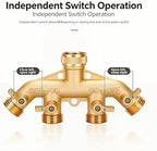 Brass 4-Way Garden Hose Splitter, Heavy Duty 4 Outlet Ball Valve Manifold, 3/4" Standard Hose Connector, Independent Shut Off Valve, Outdoor Water Distributor for Yard, Lawn, Garden Irrigation - Image 3