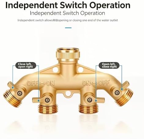 Brass 4-Way Garden Hose Splitter, Heavy Duty 4 Outlet Ball Valve Manifold, 3/4" Standard Hose Connector, Independent Shut Off Valve, Outdoor Water Distributor for Yard, Lawn, Garden Irrigation - Image 3