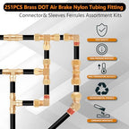 251Pcs DOT Air Line Fittings Push Lock Air Fittings & Brass Air Nylon Tube Compression Fittings Kits,1/4" 1/8" 3/8" 1/2" NPT Push To Connect Fittings Quick Connect Air Hose Fittings Assortment - Image 3