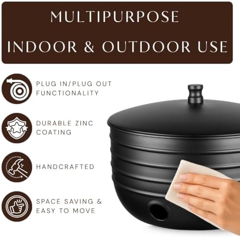 Monarch Abode Garden Hose Holder with Lid – Decorative Water Hose Holders for Outside, Border Embossed Metal Matte Black Pot with Drainage, 100ft Waterhose Holder for Outside, Garden Storage Caddy - Image 7