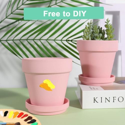 vensovo 4 Inch Peach Pink Terracotta & Clay Pots with Saucer, 6 Pack - Image 6