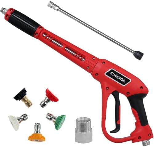 Pressure Washer Gun with Replacement Extension Wand, Upgraded Power Washer Gun with 5 Spray Nozzle Tips, M22 Fitting, 37 Inch, 3000 PSI by CHAVOR